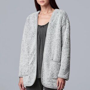 NEW Women Simply Vera Vera Wang Sherpa Faux Fur Plush Sleep Cardigan Bed Jacket